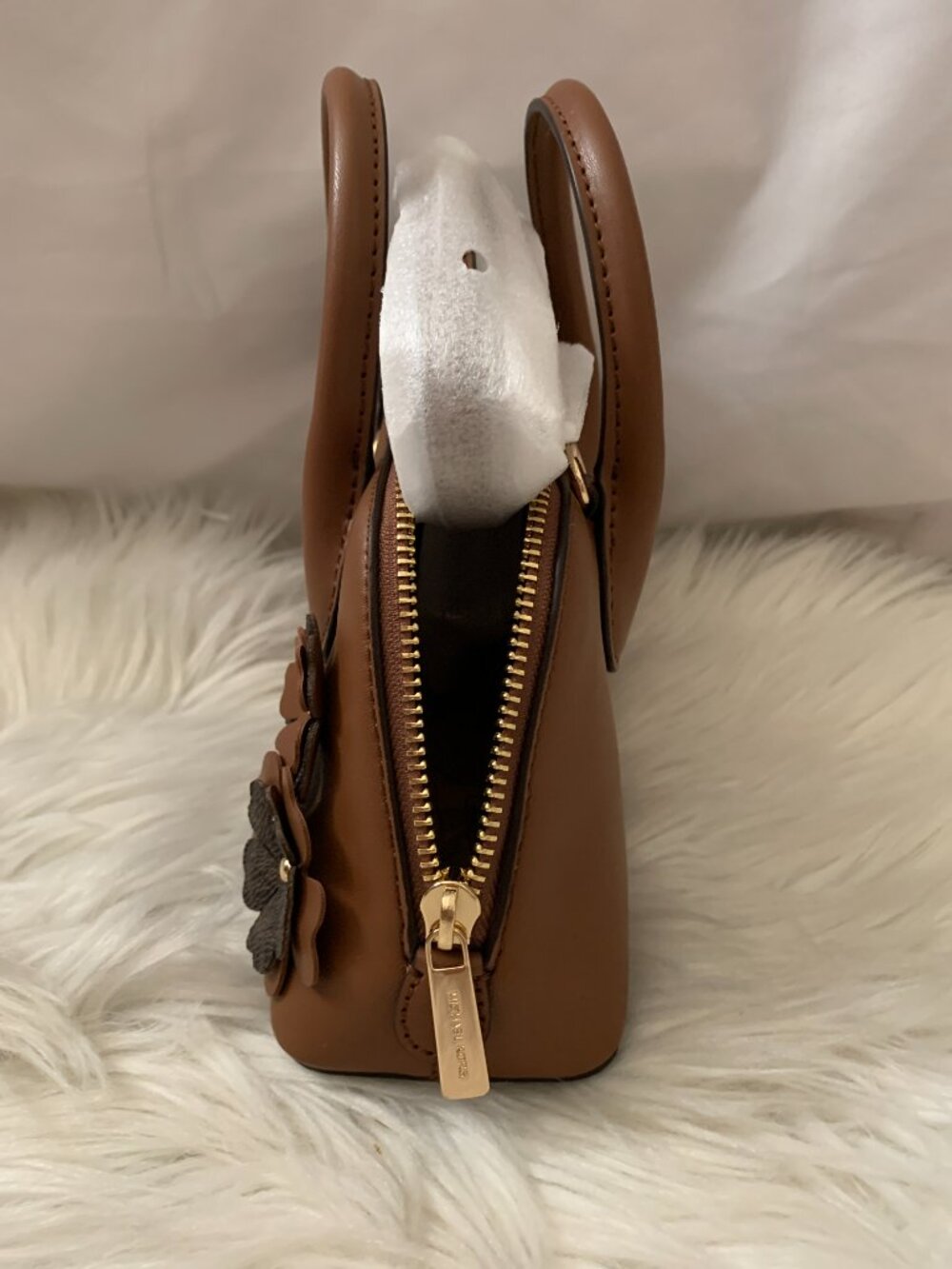 MICHAEL KORS Petra Small Top Zip Crossbody Satchel in Luggage Brown - Picture 3 of 7